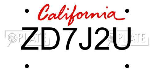 ZD7J2U California License Plate