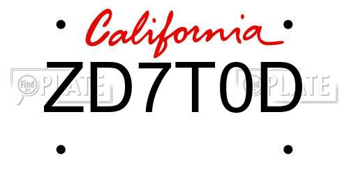 ZD7T0D California License Plate