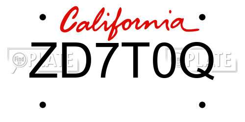 ZD7T0Q California License Plate