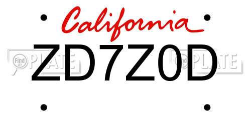 ZD7Z0D California License Plate