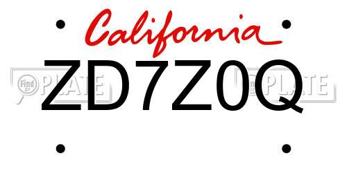 ZD7Z0Q California License Plate