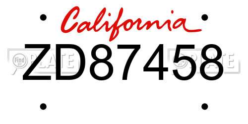 ZD87458 California License Plate