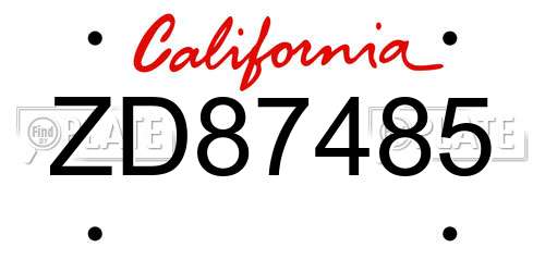 ZD87485 California License Plate