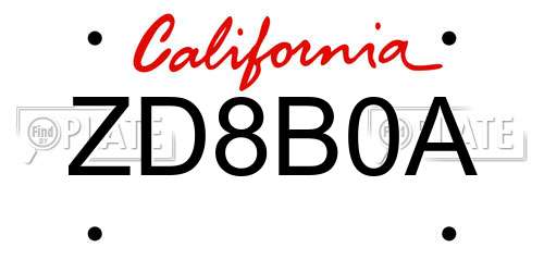 ZD8B0A California License Plate