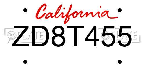 ZD8T455 California License Plate