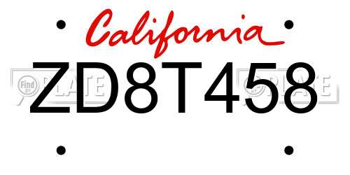 ZD8T458 California License Plate