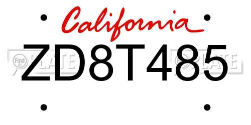 ZD8T485 California License Plate