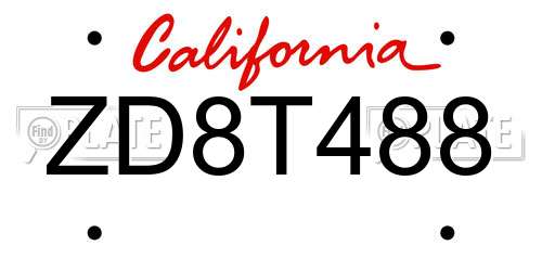 ZD8T488 California License Plate