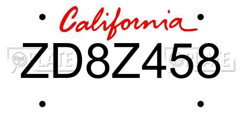 ZD8Z458 California License Plate