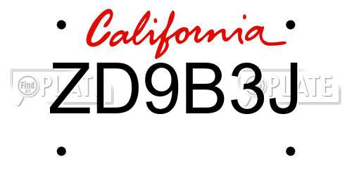 ZD9B3J California License Plate