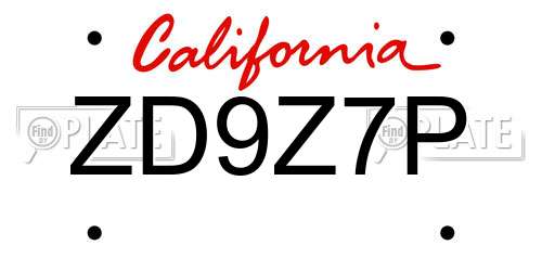 ZD9Z7P California License Plate