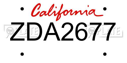 ZDA2677 California License Plate