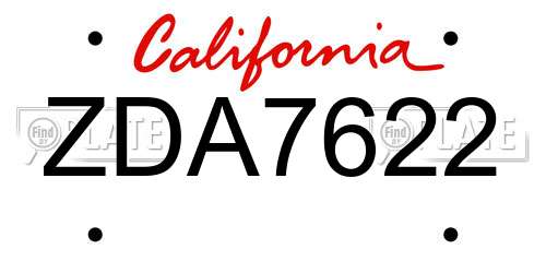 ZDA7622 California License Plate