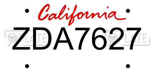 ZDA7627 California License Plate