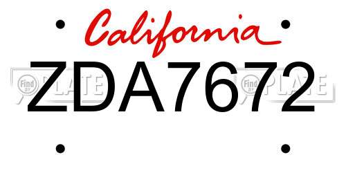 ZDA7672 California License Plate