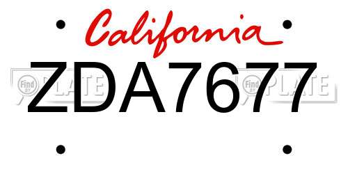 ZDA7677 California License Plate