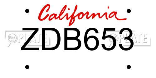 ZDB653 California License Plate
