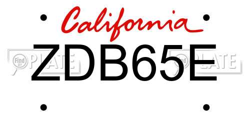 ZDB65E California License Plate