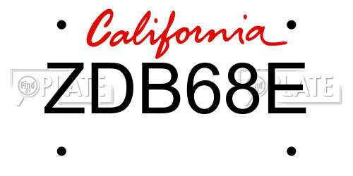 ZDB68E California License Plate