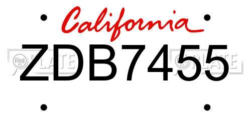 ZDB7455 California License Plate