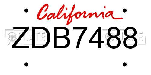 ZDB7488 California License Plate