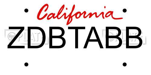 ZDBTABB California License Plate