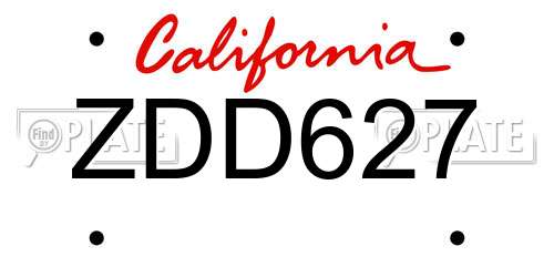 ZDD627 California License Plate