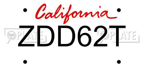 ZDD62T California License Plate