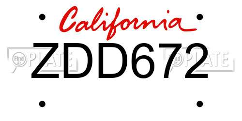 ZDD672 California License Plate