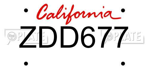 ZDD677 California License Plate