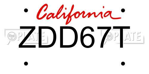 ZDD67T California License Plate