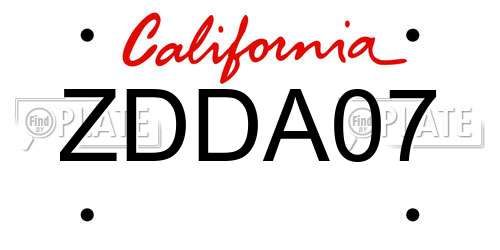 ZDDA07 California License Plate