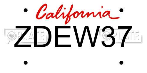 ZDEW37 California License Plate