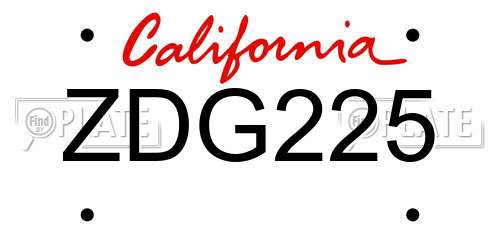 ZDG225 California License Plate