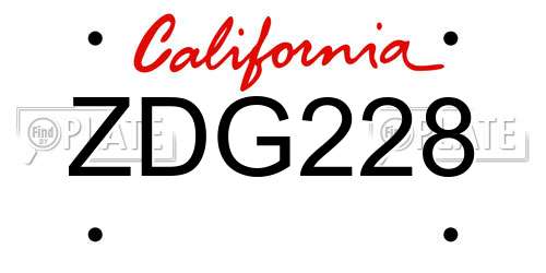 ZDG228 California License Plate