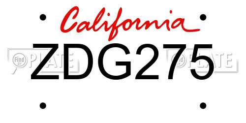 ZDG275 California License Plate