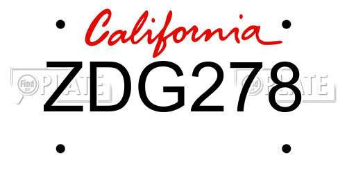 ZDG278 California License Plate