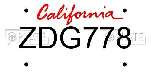 ZDG778 California License Plate