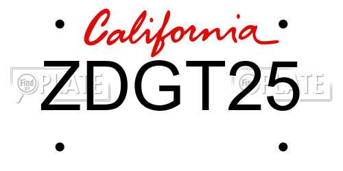 ZDGT25 California License Plate