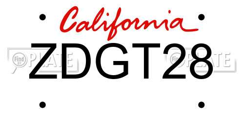 ZDGT28 California License Plate