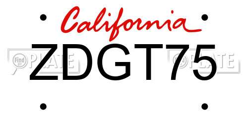 ZDGT75 California License Plate