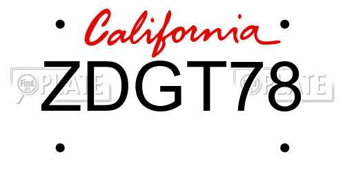 ZDGT78 California License Plate