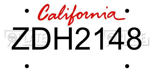 ZDH2148 California License Plate