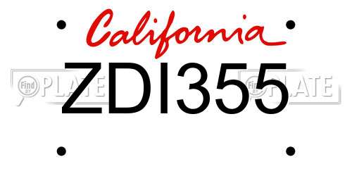 ZDI355 California License Plate