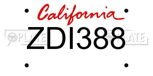 ZDI388 California License Plate