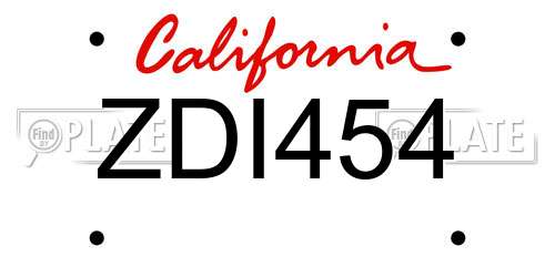 ZDI454 California License Plate
