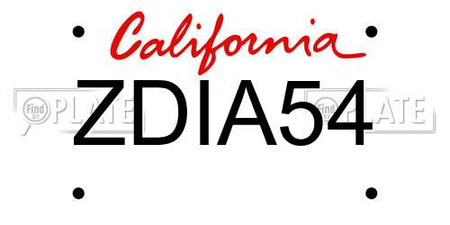 ZDIA54 California License Plate