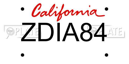 ZDIA84 California License Plate