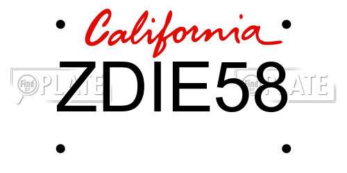 ZDIE58 California License Plate