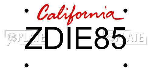 ZDIE85 California License Plate